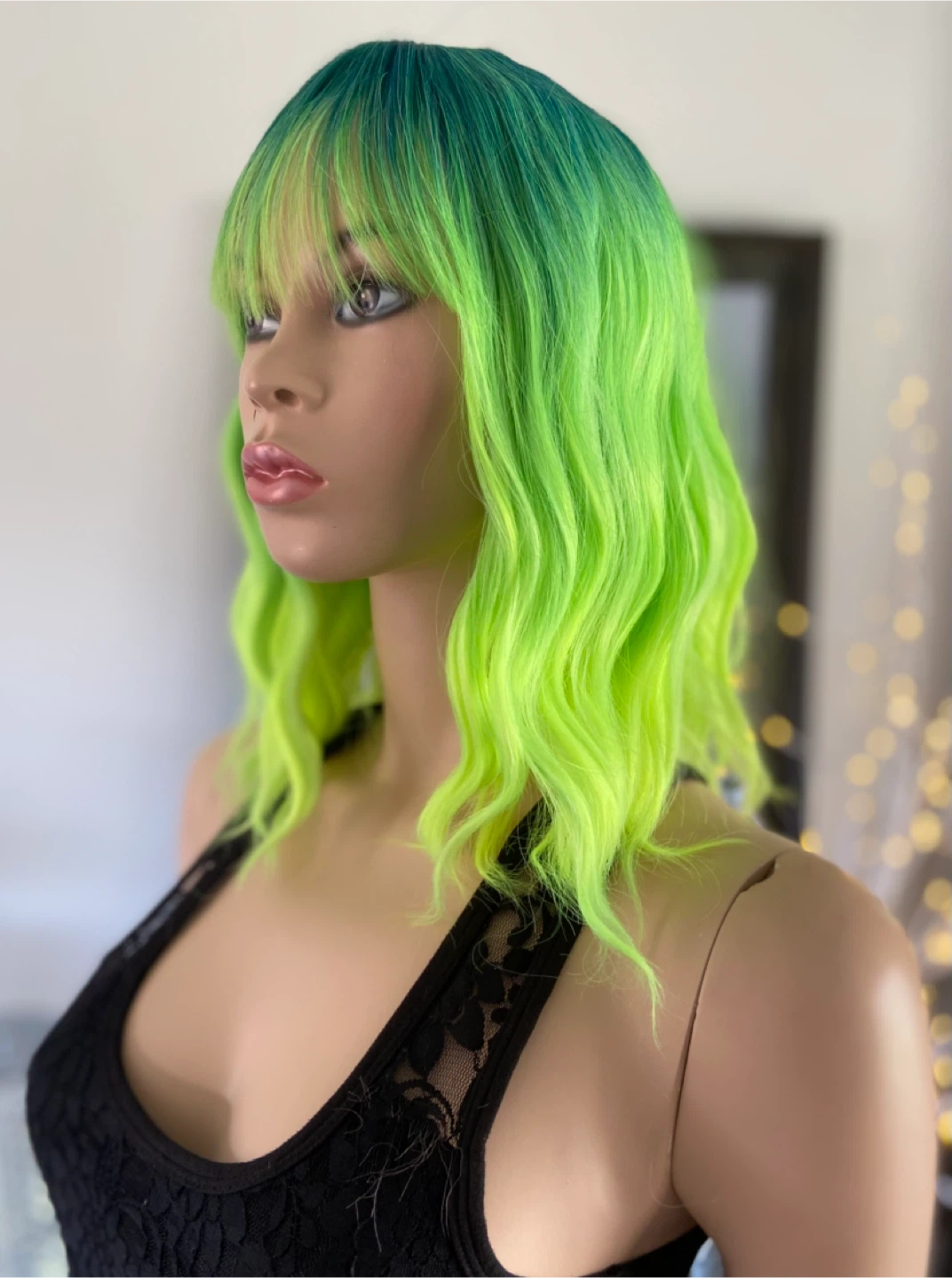 NEW Wavy Neon Green  Synthetic Wig w/ Bangs (2186) - photo 3