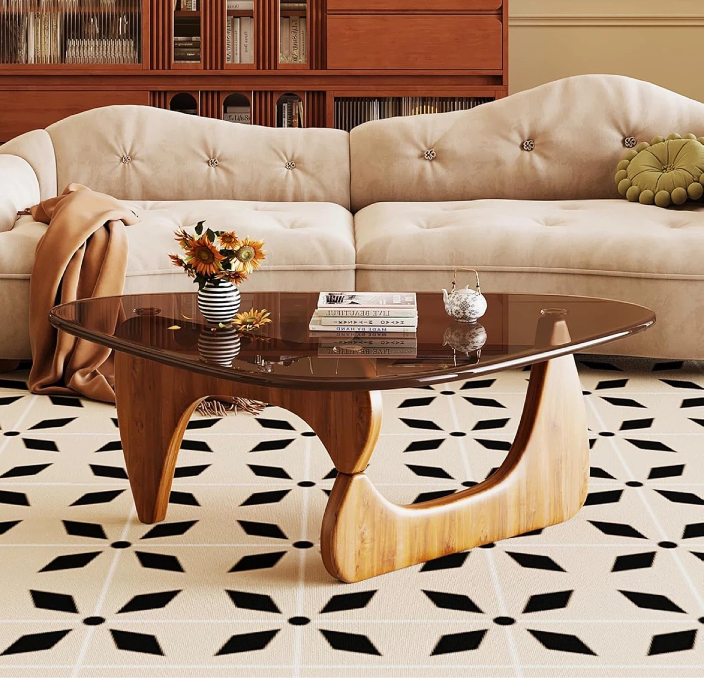 Noguchi Styled Coffee Table - Wood and Glass