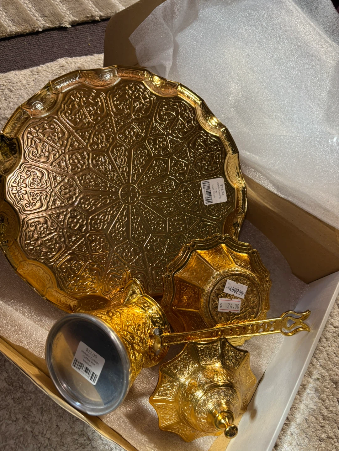 Gold Turkish Coffee Set with Tray