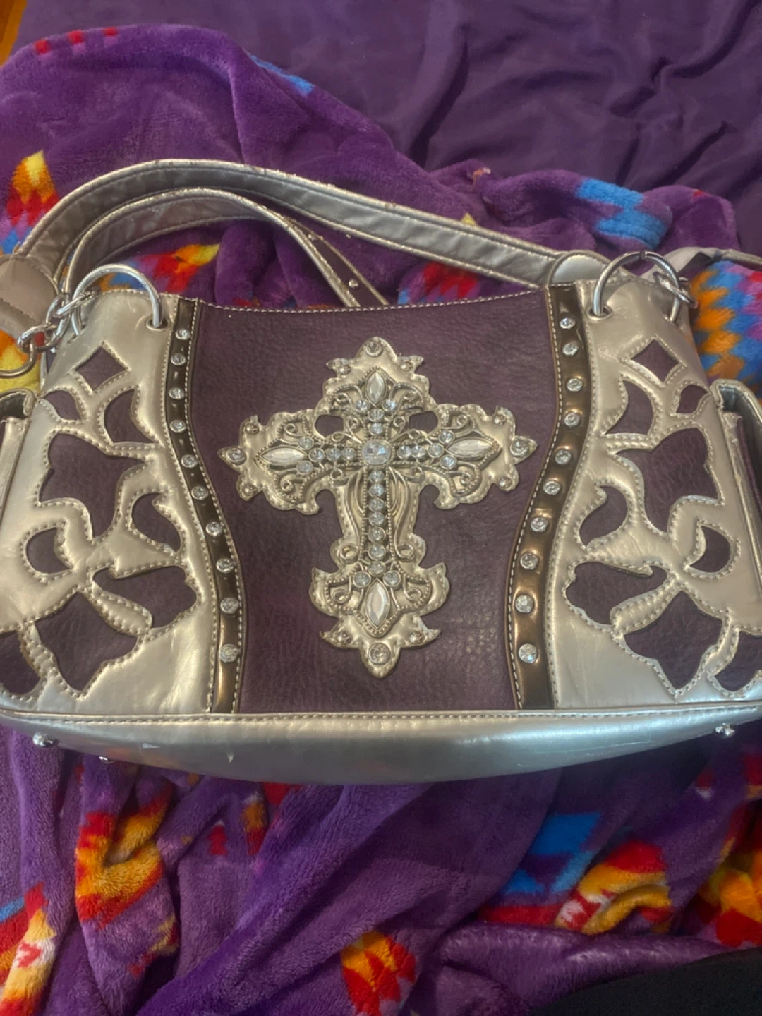 Purple and Silver Embellished Handbag
