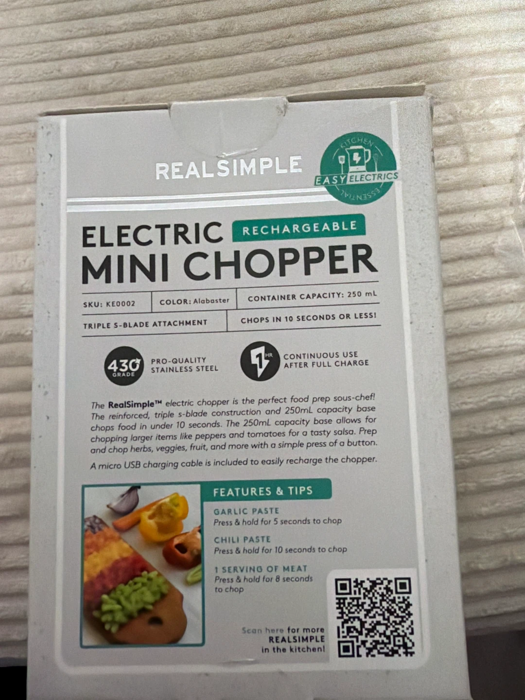 Real Simple Rechargeable Electric Mini Chopper - Alabaster - photo 3