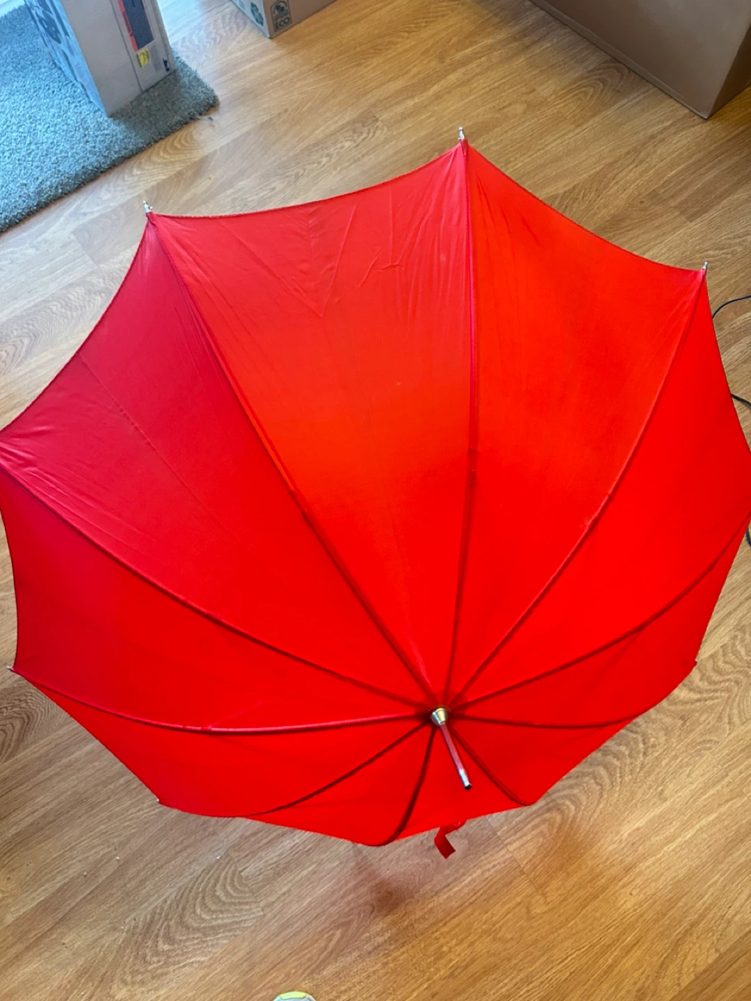 Red Umbrella with Wooden Handle