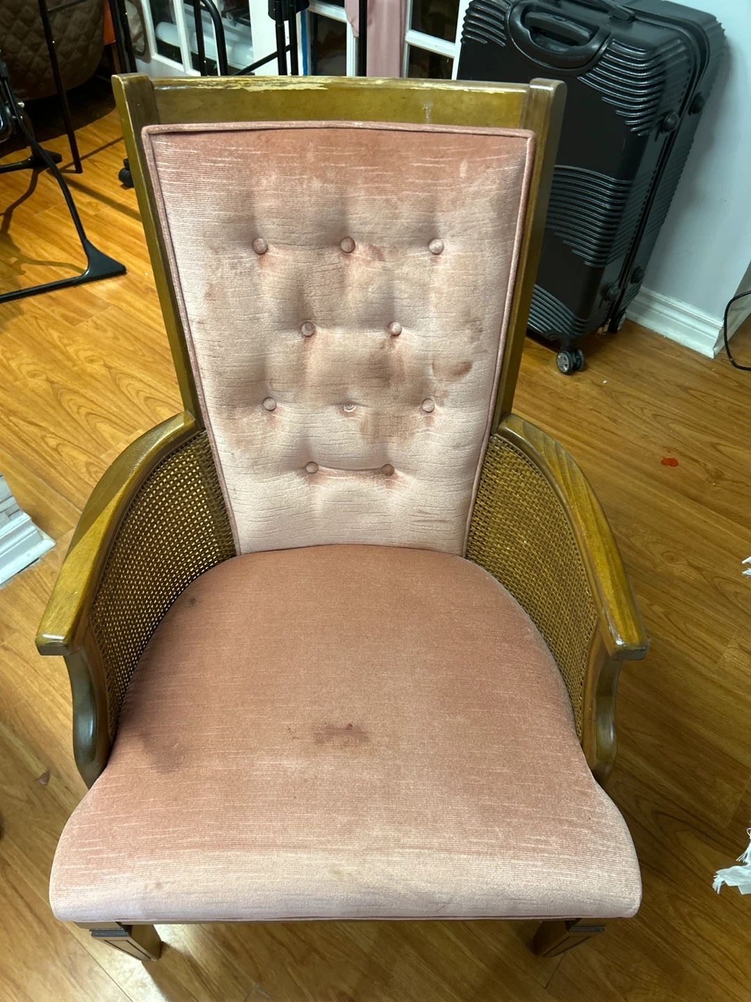 Vintage Accent Chair with Upholstered Seat and Cane Back