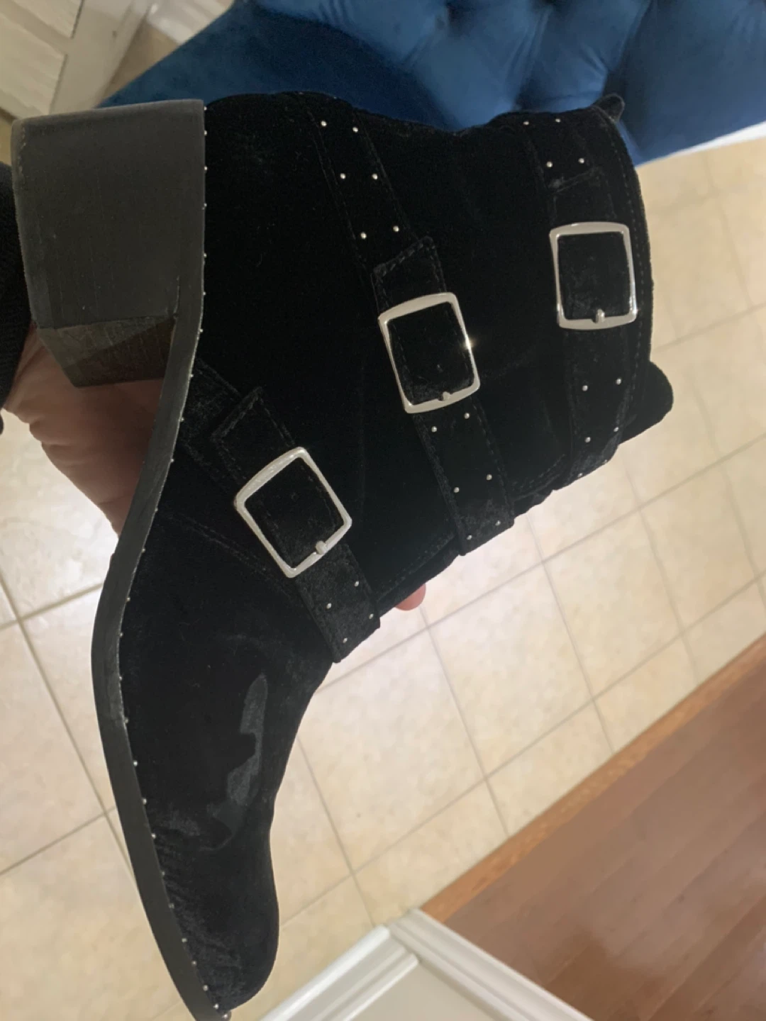 Black Suede Ankle Boots with Buckles - Size 11