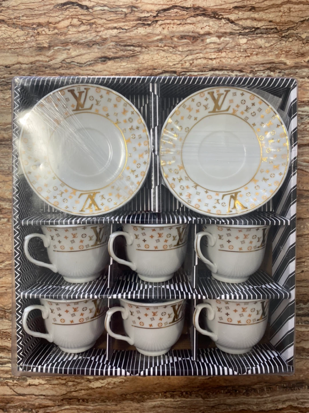 Louis Vuitton Replica Set of 6 Coffee Cups and Saucers