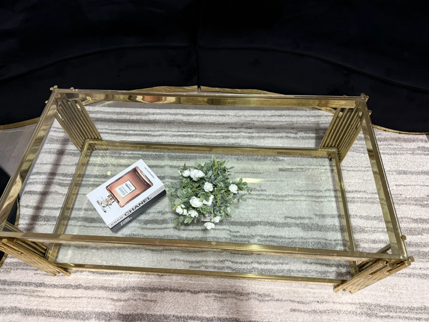 Gold Metal and Glass Coffee Table