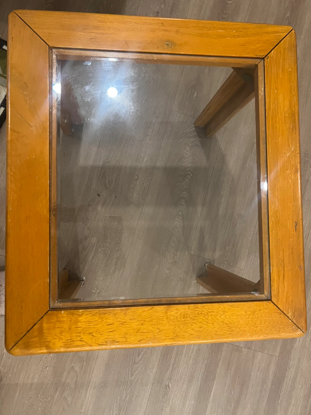 Wooden End Table with Glass Top