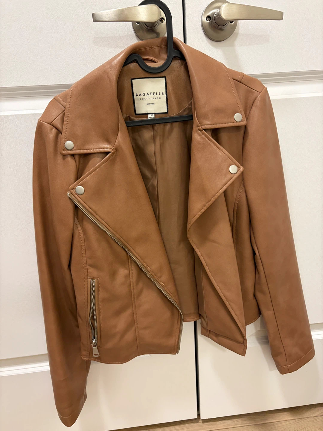Bagatelle Collection Faux Leather Moto Jacket - Tan - Medium