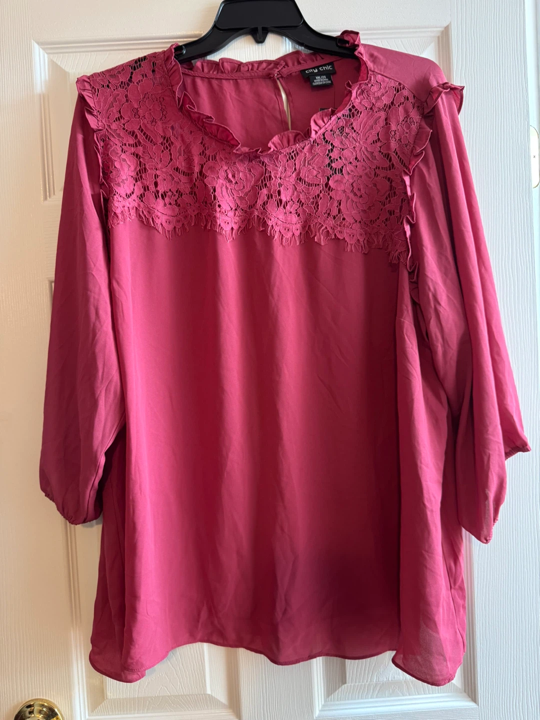 City Chic Pink Lace Trim Blouse