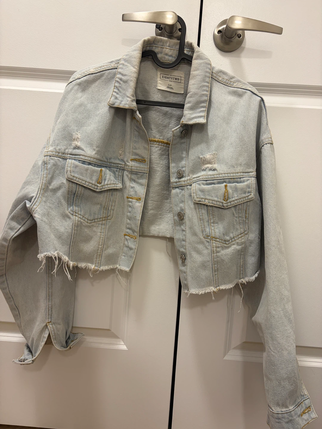 Eighty Two Distressed Denim Crop Jacket