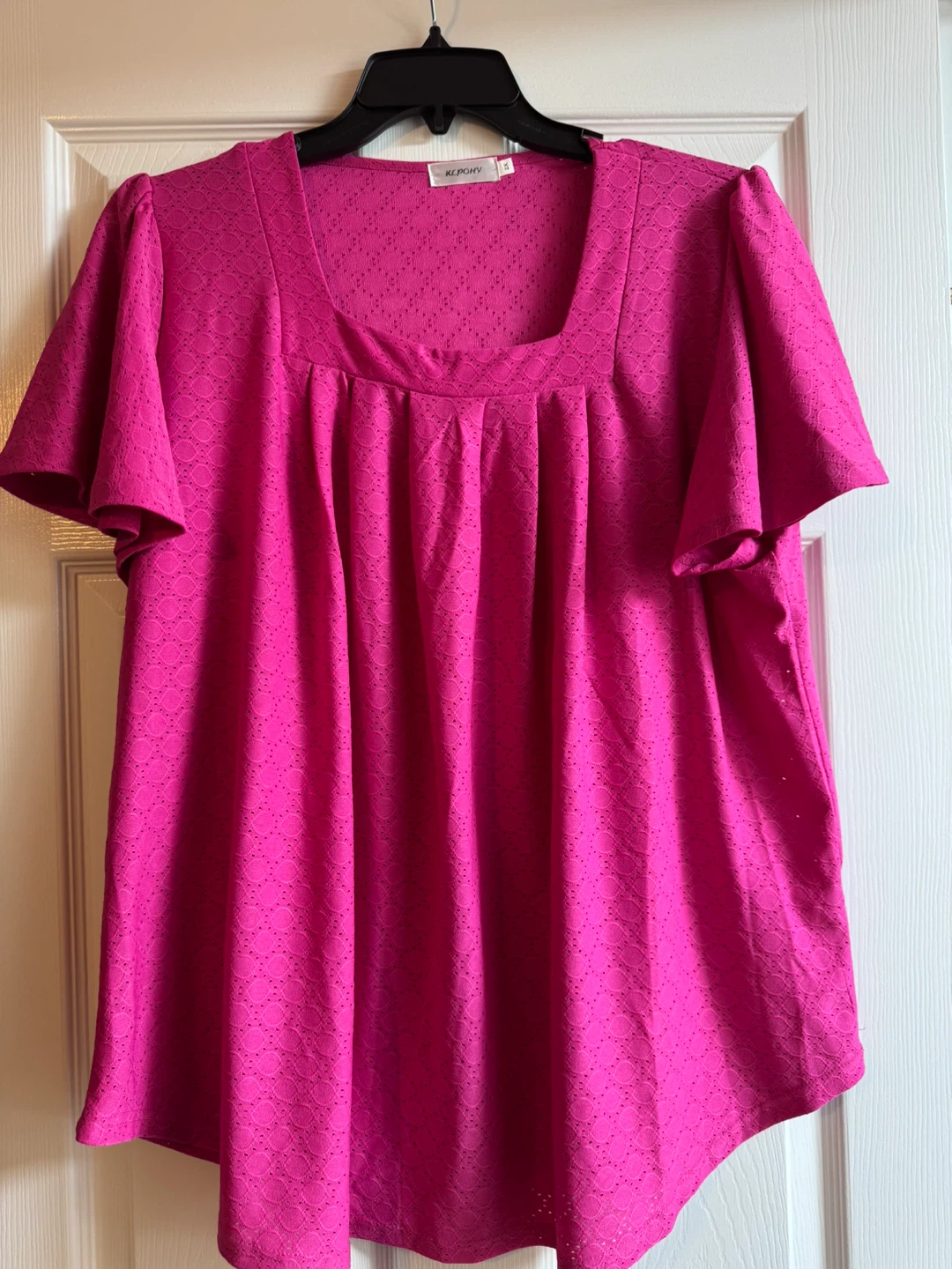 KCPOHY Pink Square Neck Flutter Sleeve Top