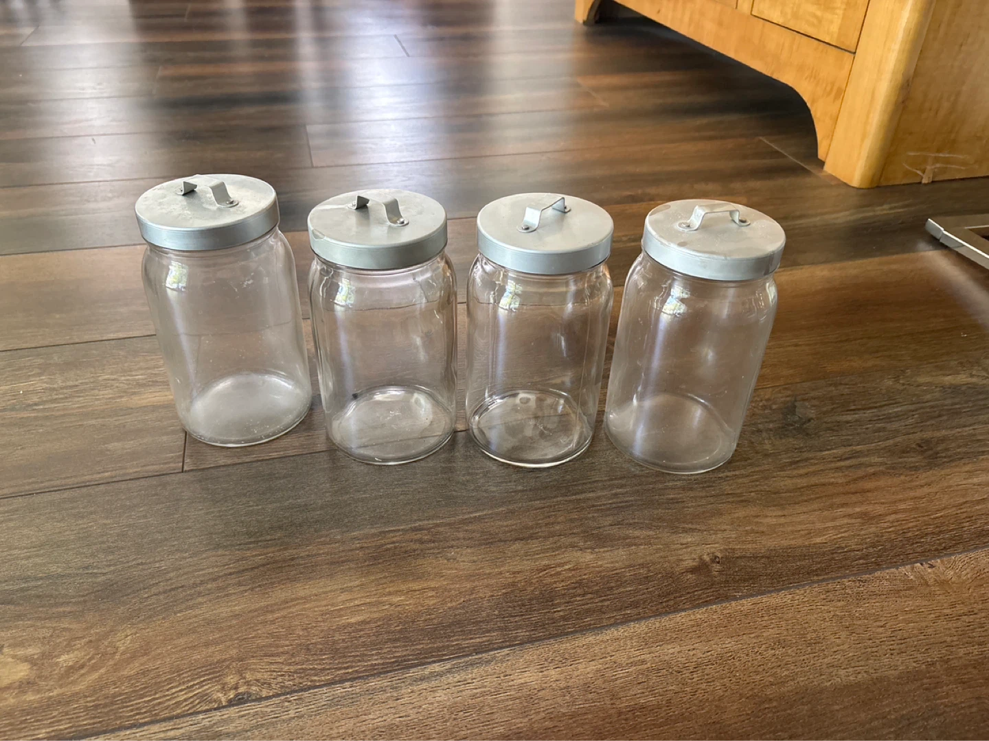 Set of 4 Clear Glass Jars with Metal Lids