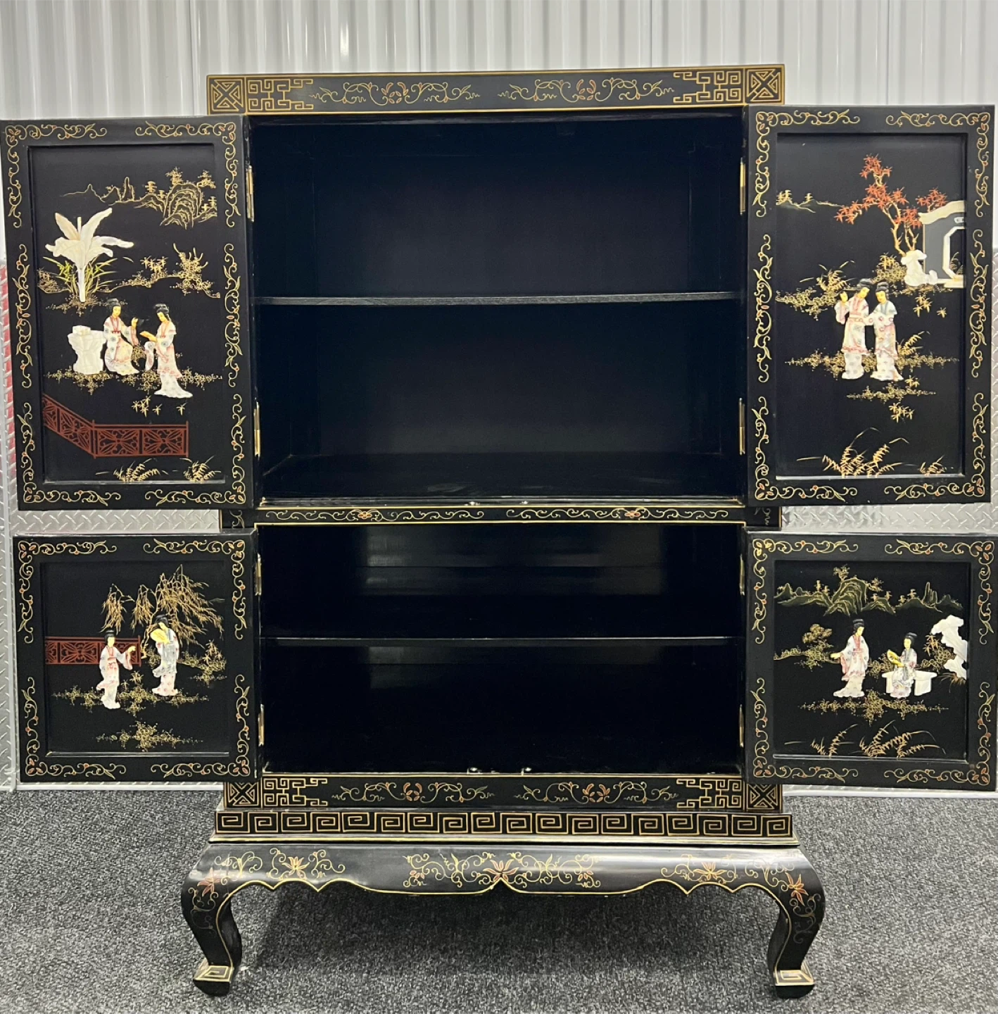 Vintage Black Lacquer Cabinet w Mother of Pearl Inlay - photo 5