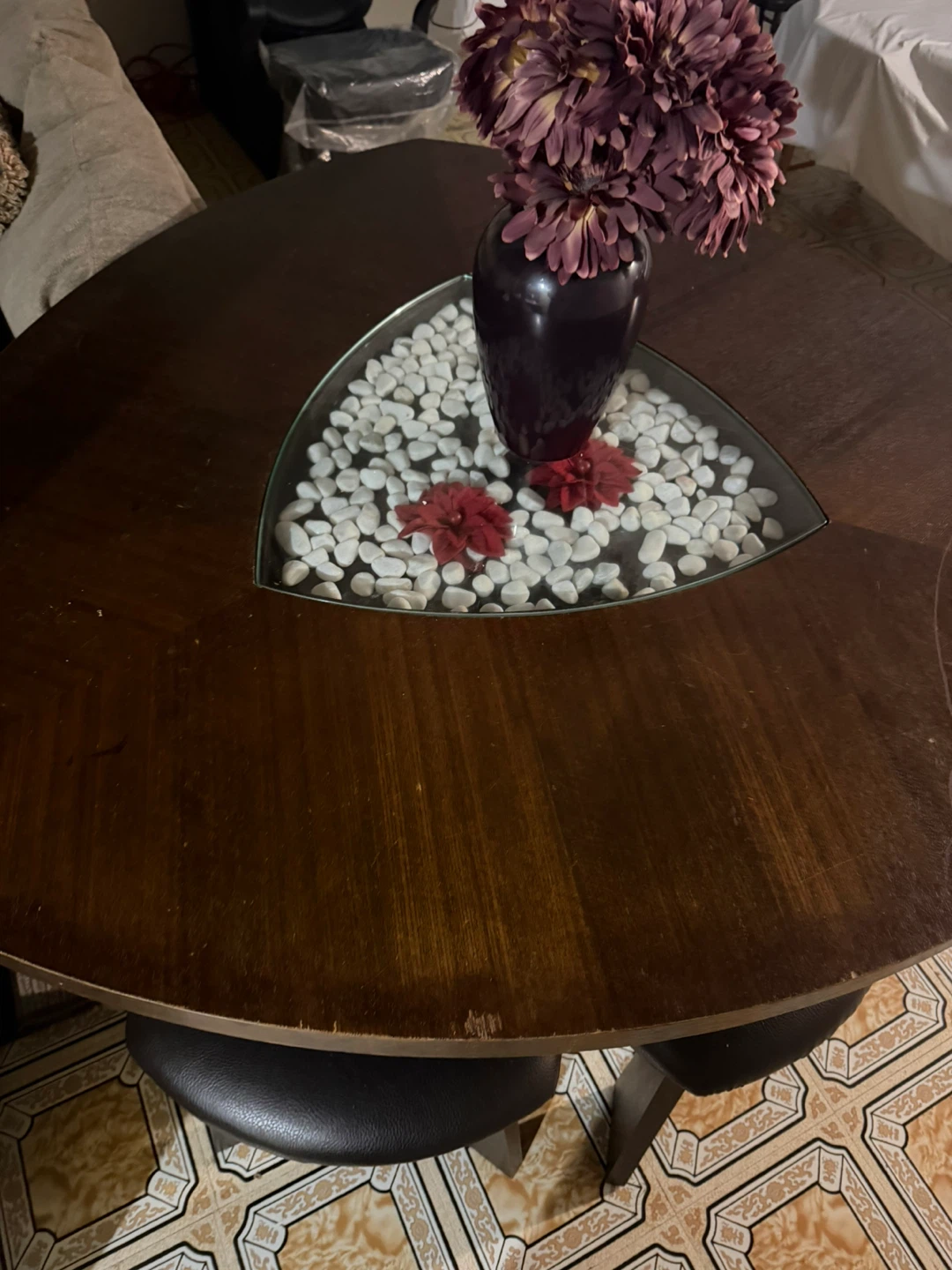 Round Wooden Dining Table with 3 Stools