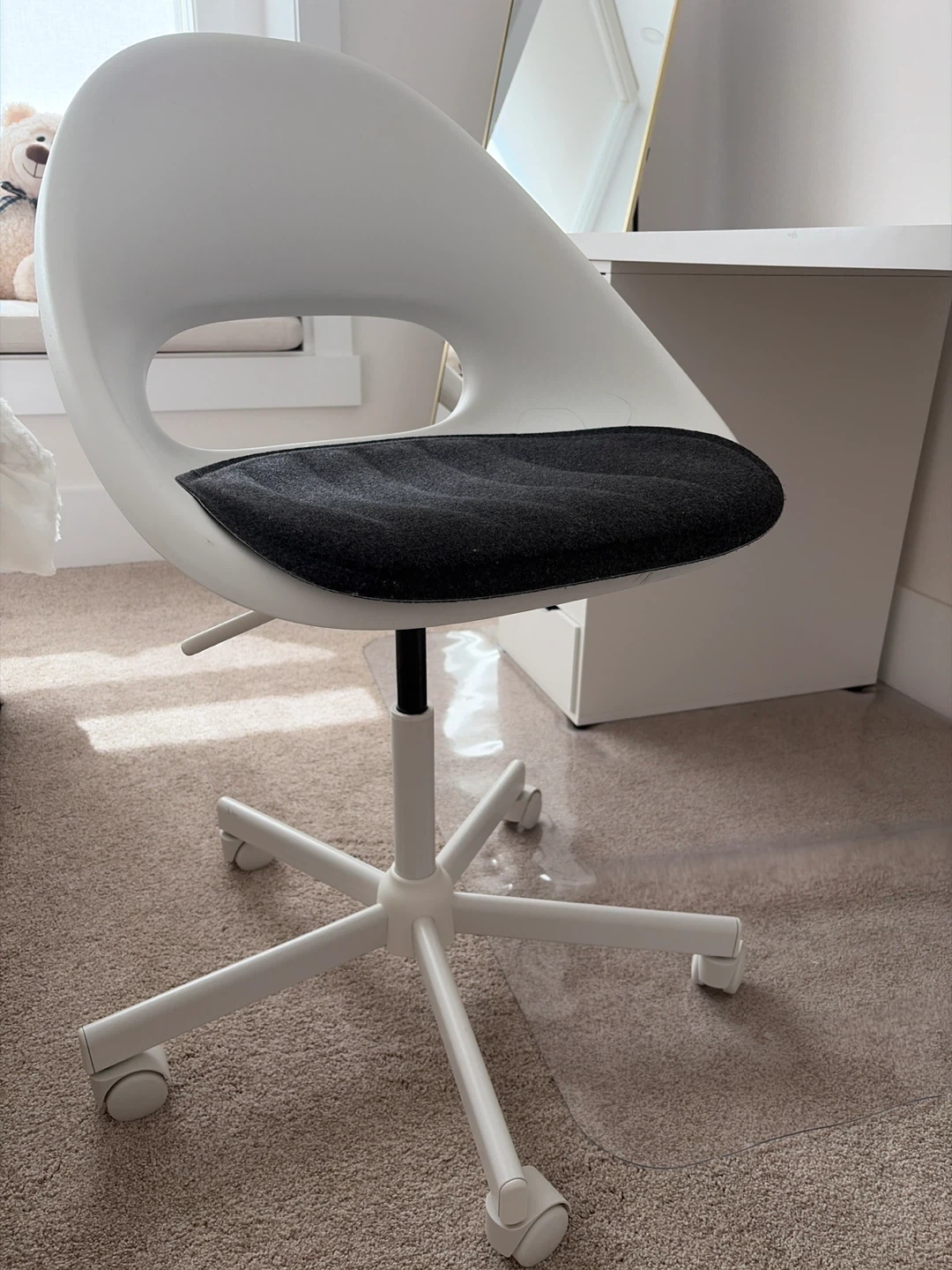 White Swivel Office Chair with Black Cushion