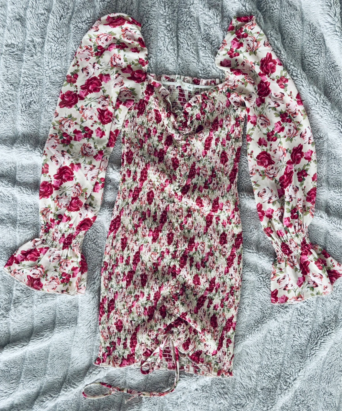 Floral Smocked Bodycon Mini Dress with Puff Sleeves - photo 2