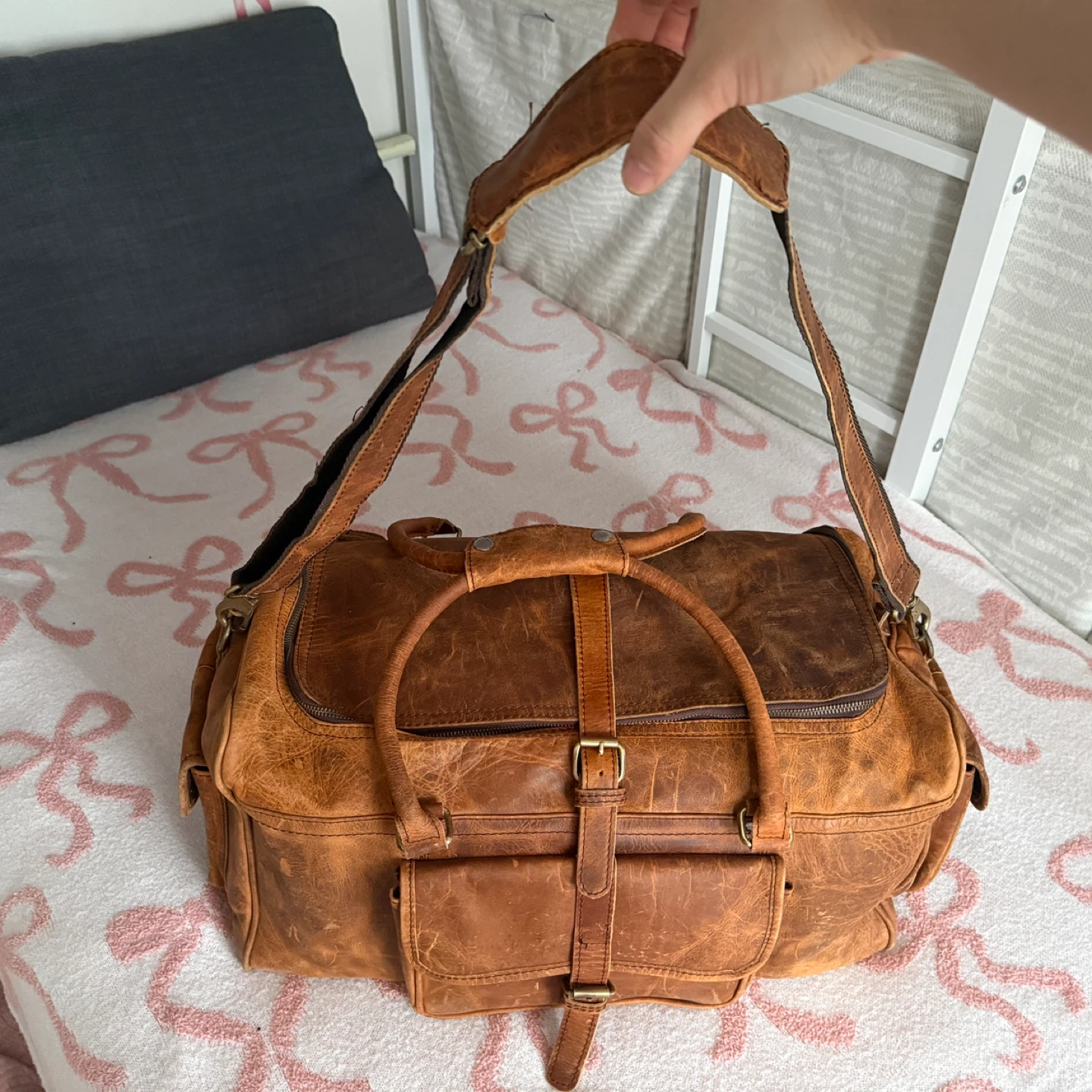 Crazy Horse Cowhide Leather Duffle Bag Vintage travel bag - photo 3