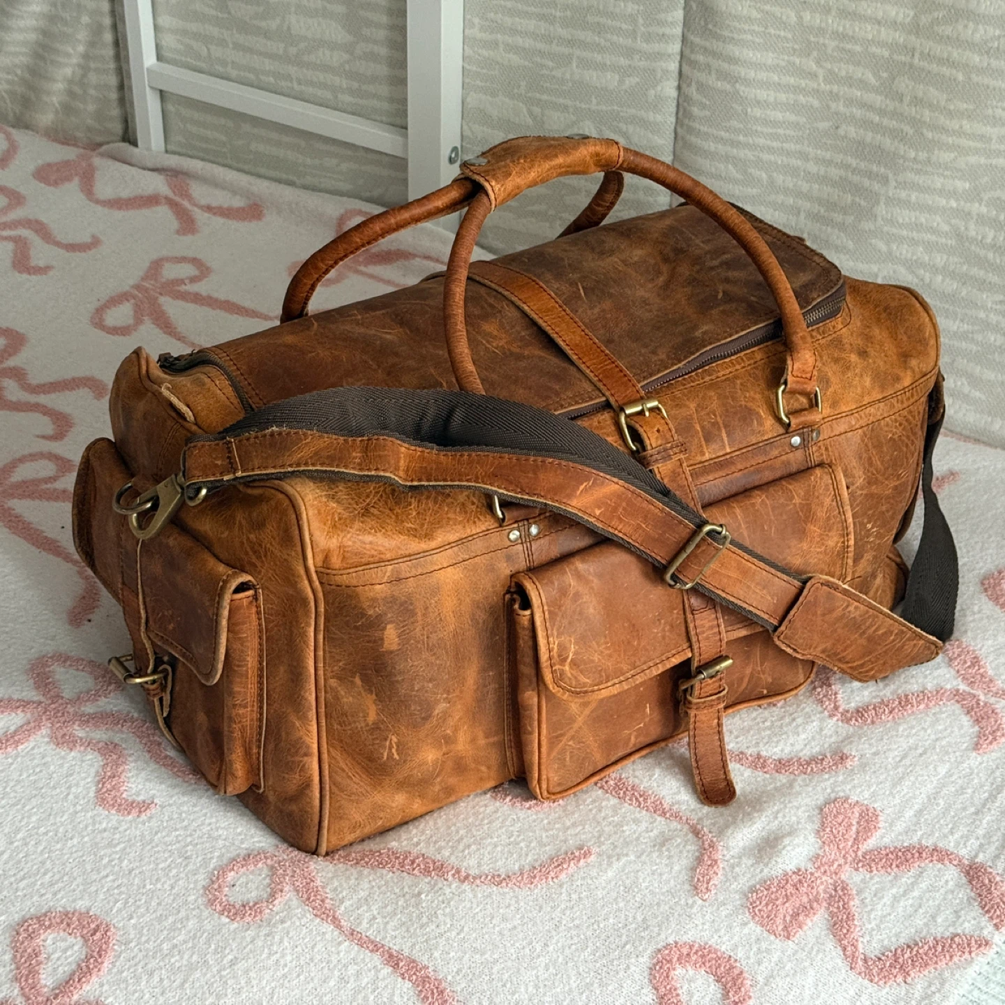 Crazy Horse Cowhide Leather Duffle Bag Vintage travel bag - photo 2