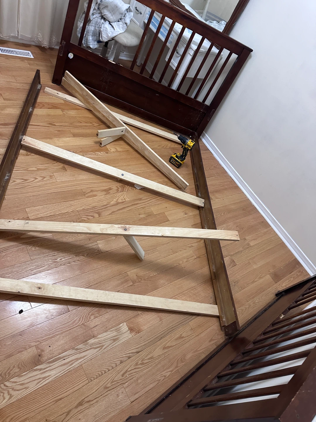 Dark Wood Crib with Mattress