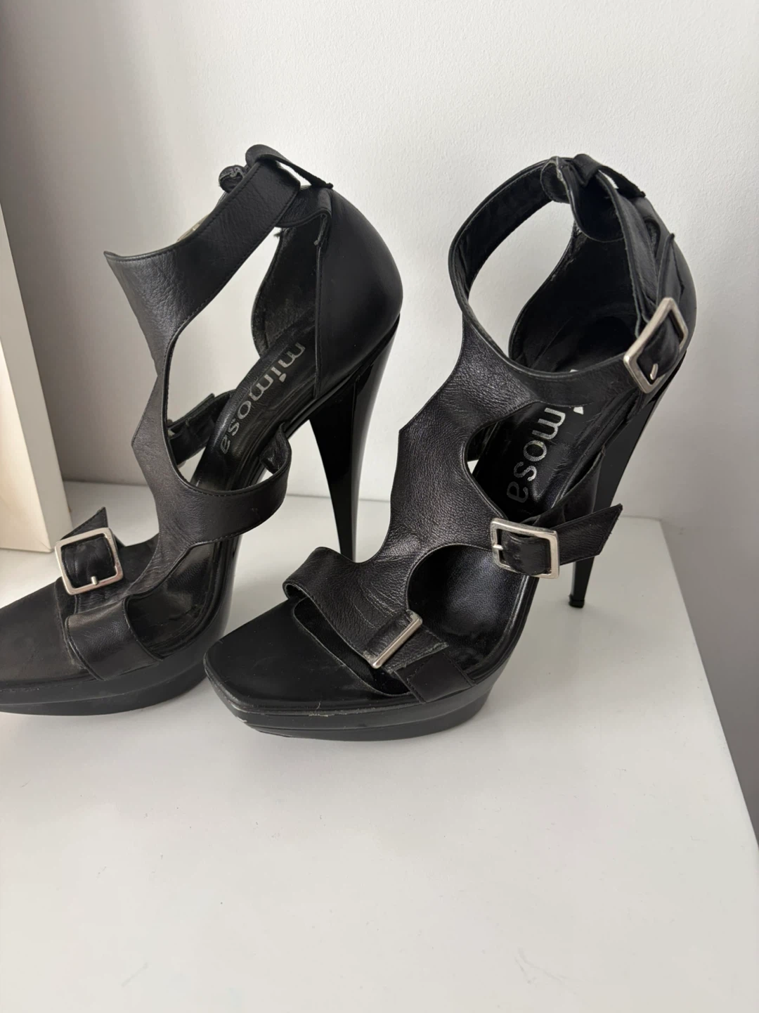 Mimosa Black Leather Platform High Heel Sandals