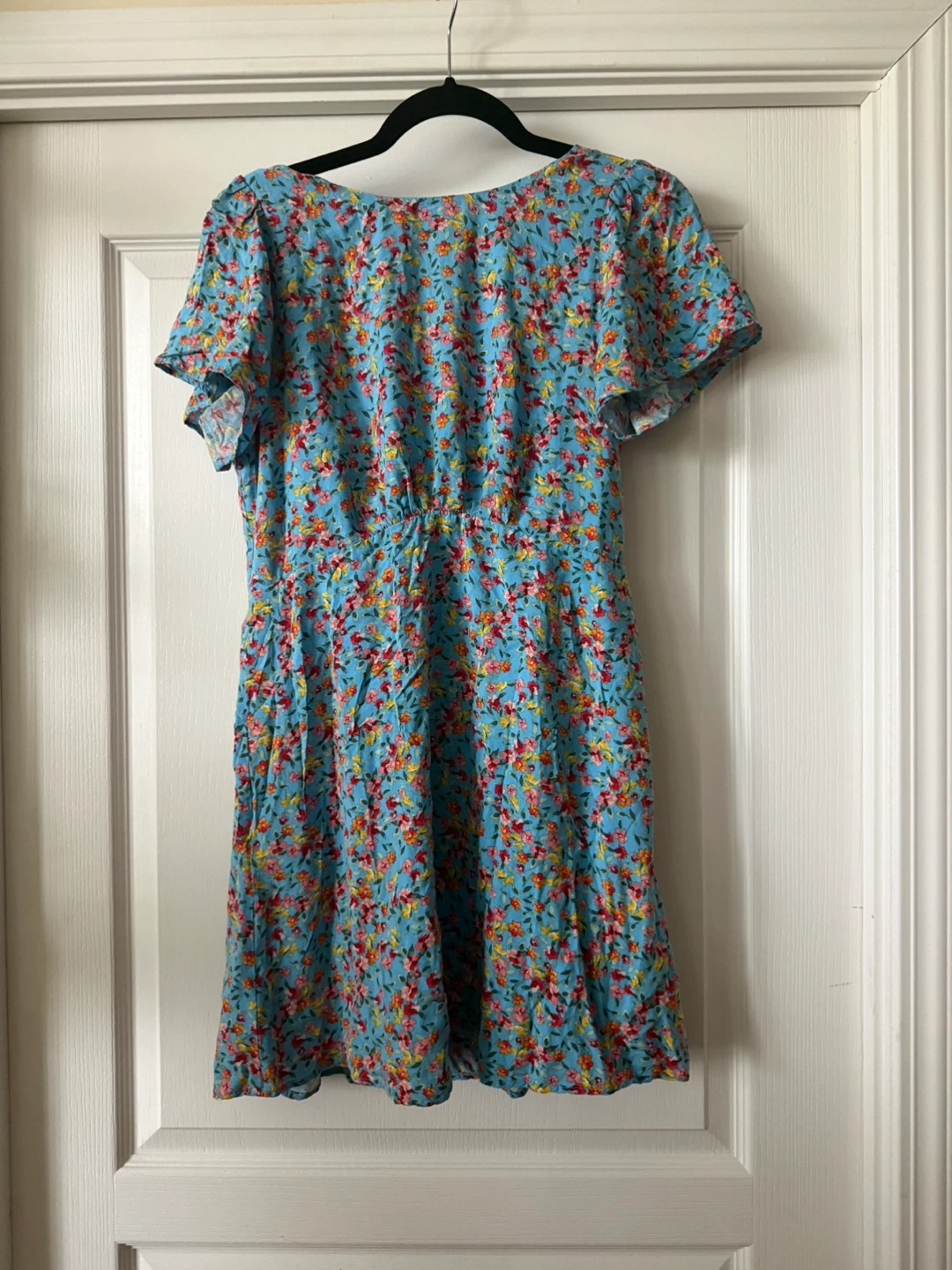 LOFT Blue Floral Print Short Sleeve Dress - Size 10