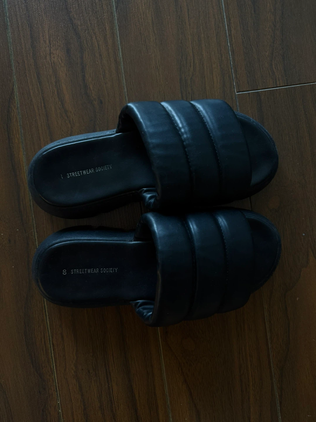 Black Leather Puffy Slides - photo 3