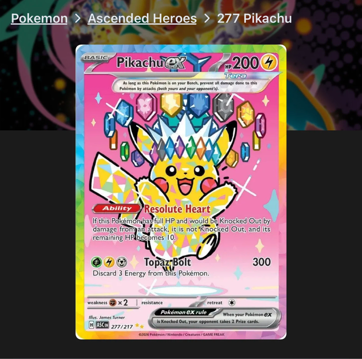 Pokemon Pikachu ex ASC 277/217 Trading Card