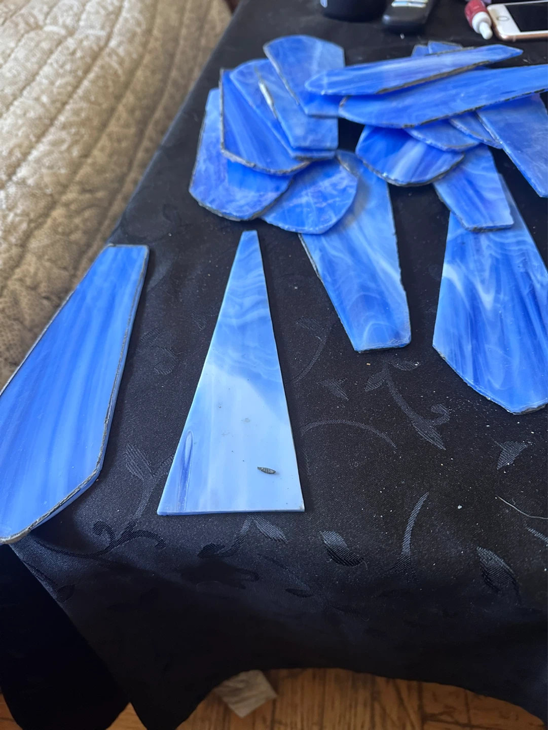 Blue slag stained glass panels/pieces