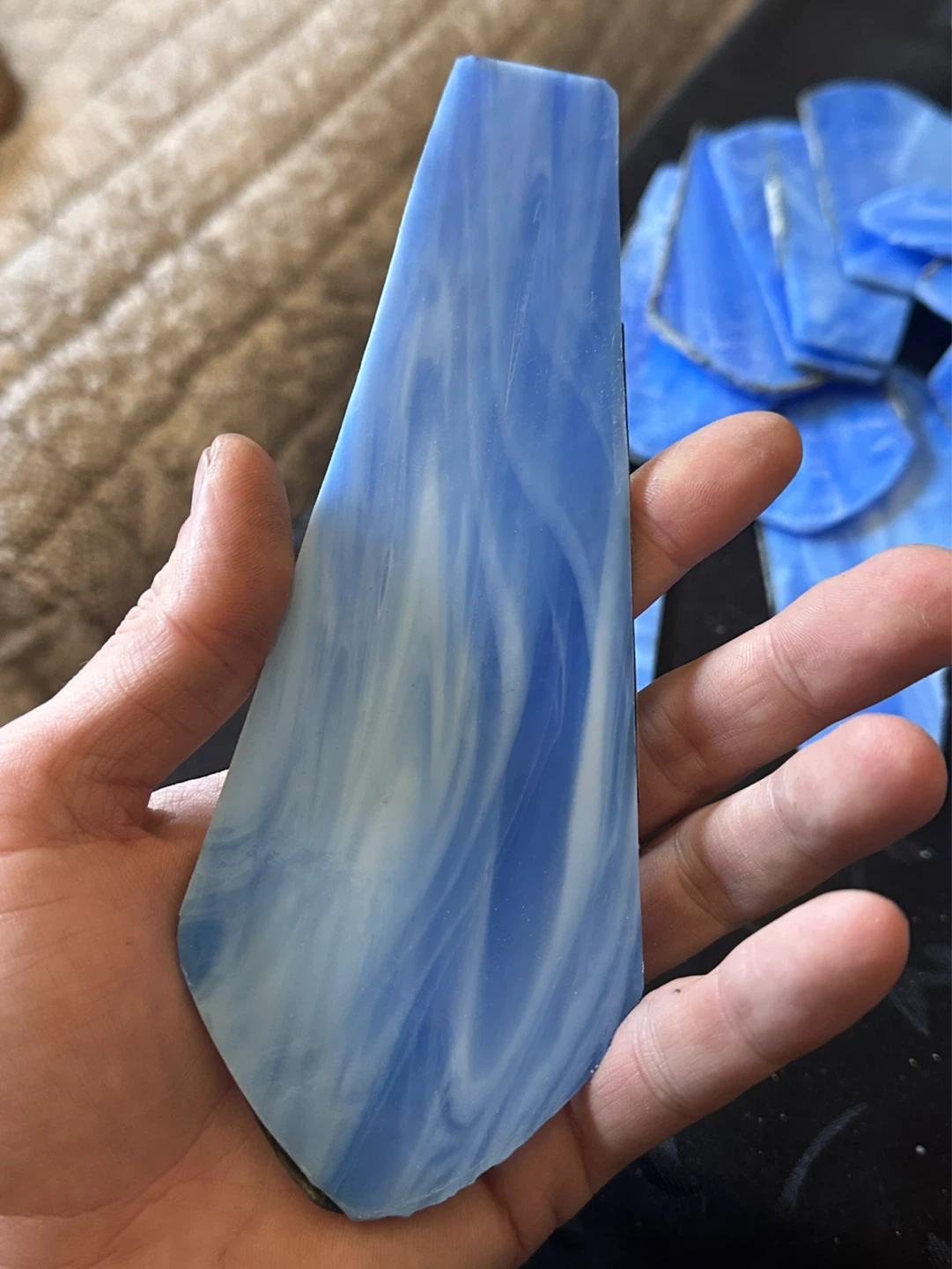 Blue slag stained glass panels/pieces - photo 3