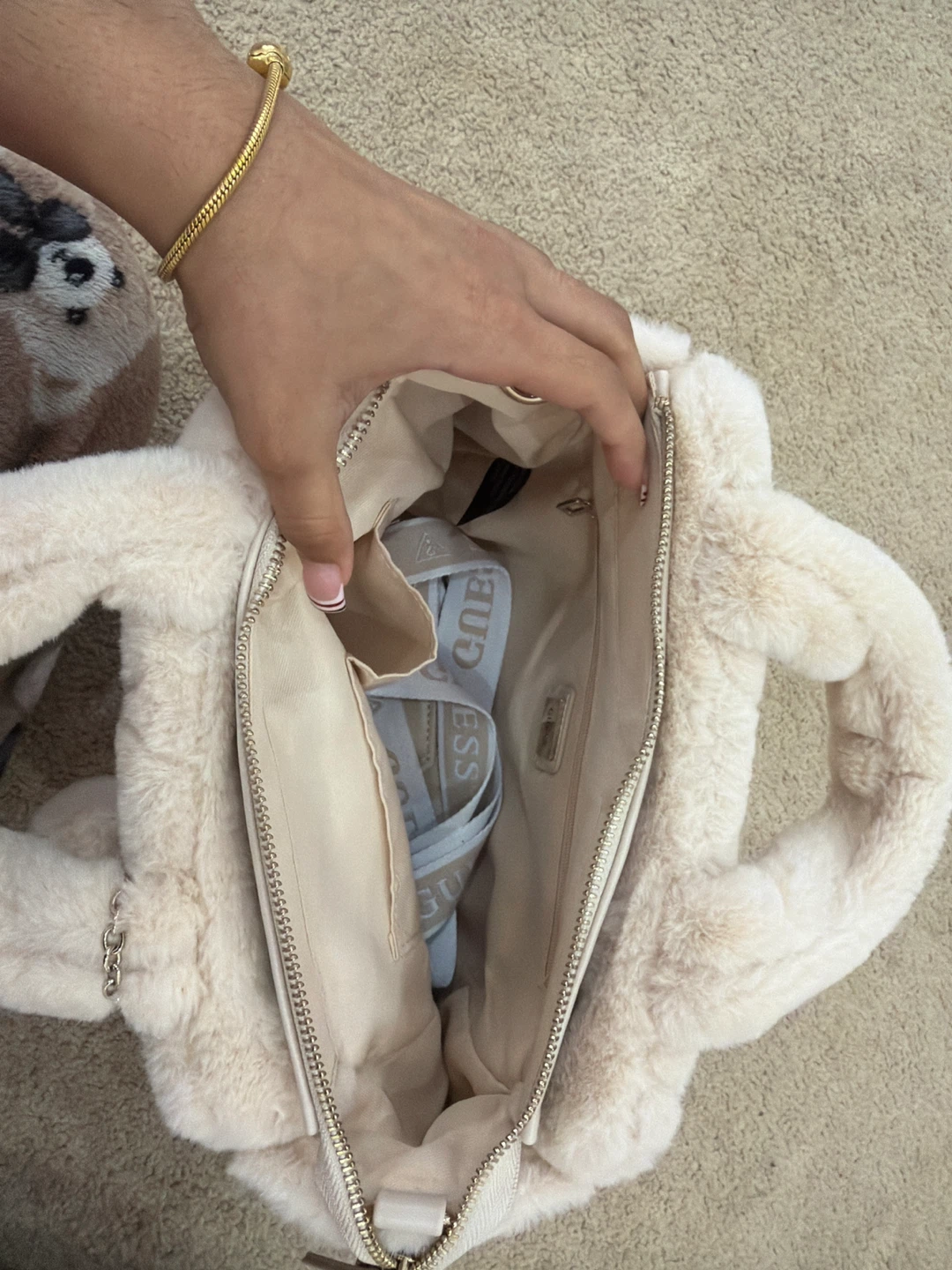 Guess Faux Fur Tote Bag Cream - photo 2