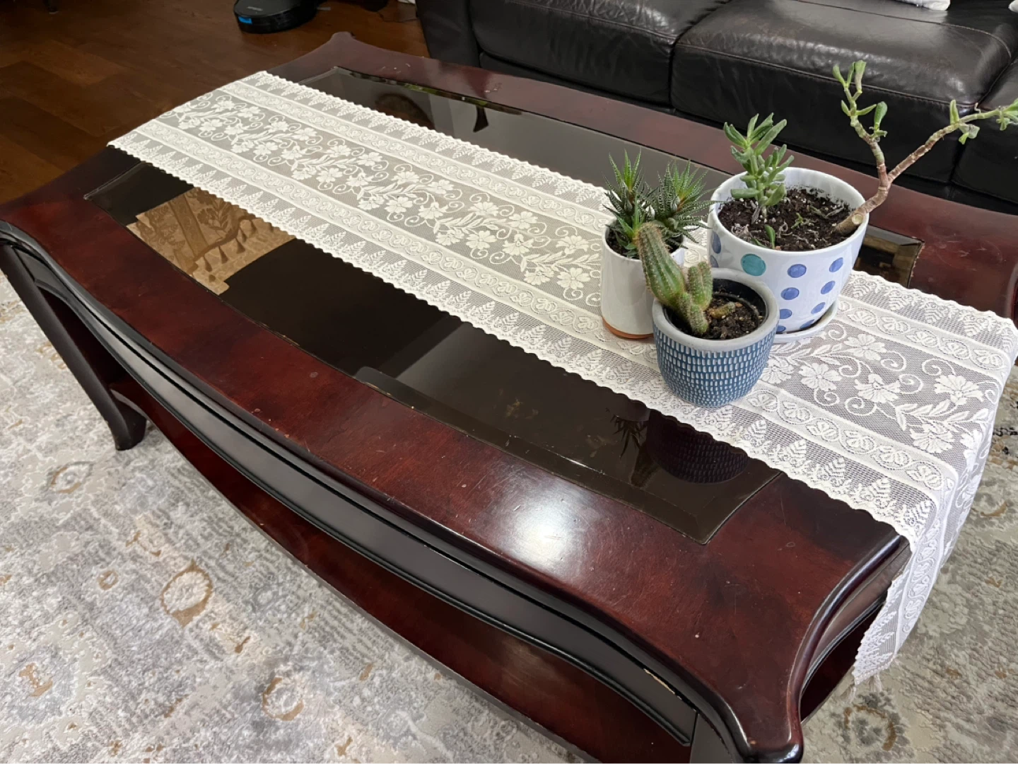 Dark Wood Coffee Table with Glass Inlay - photo 2