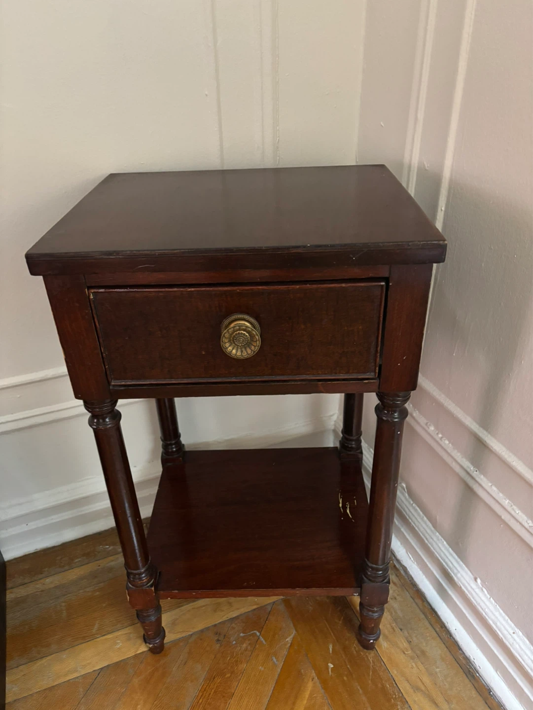 Dark Wood End Table with Drawer - photo 2