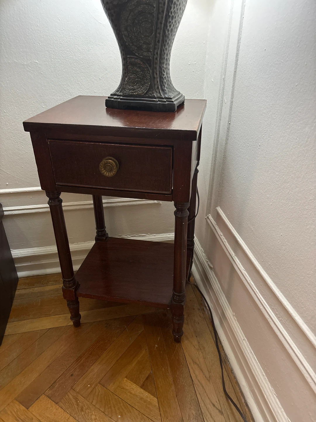 Dark Wood End Table with Drawer