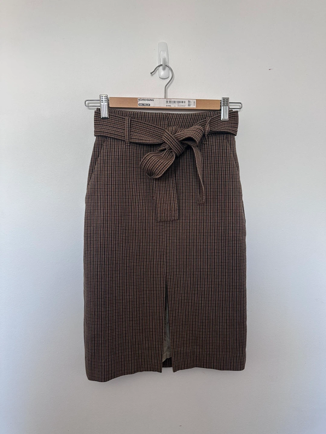 Wilfred Plaid High-Waisted Pencil Skirt with Tie Belt - photo 3