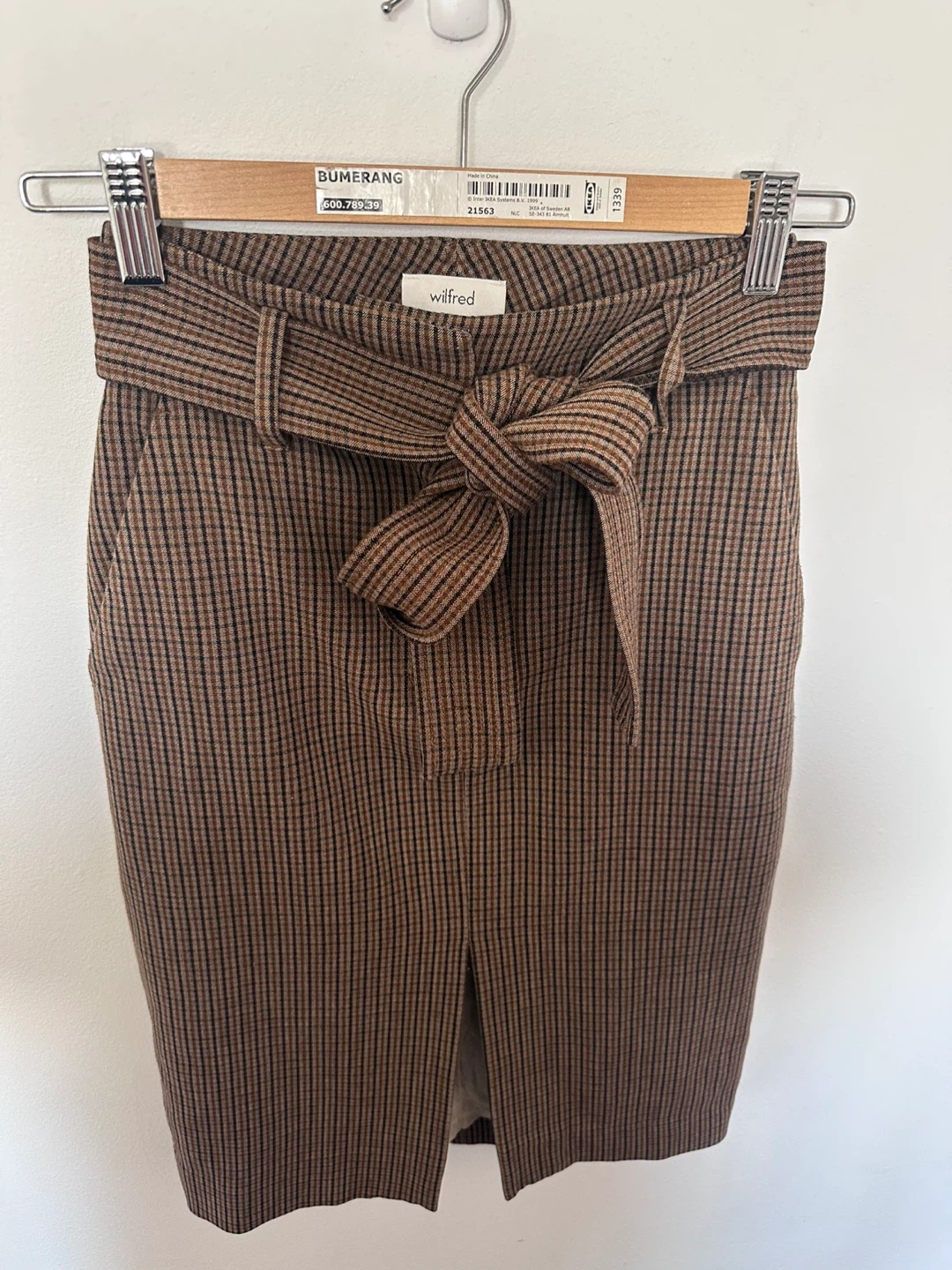 Wilfred Plaid High-Waisted Pencil Skirt with Tie Belt - photo 5