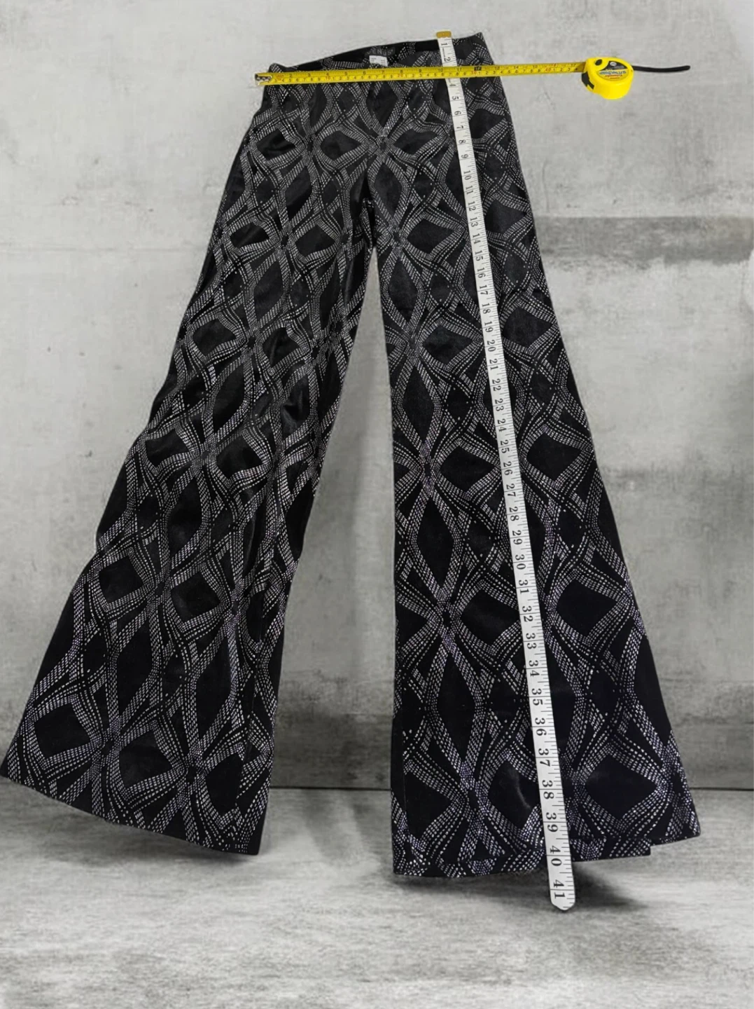 Venus Black Velvet Diamond Pattern Wide Leg Pants Size S - photo 4