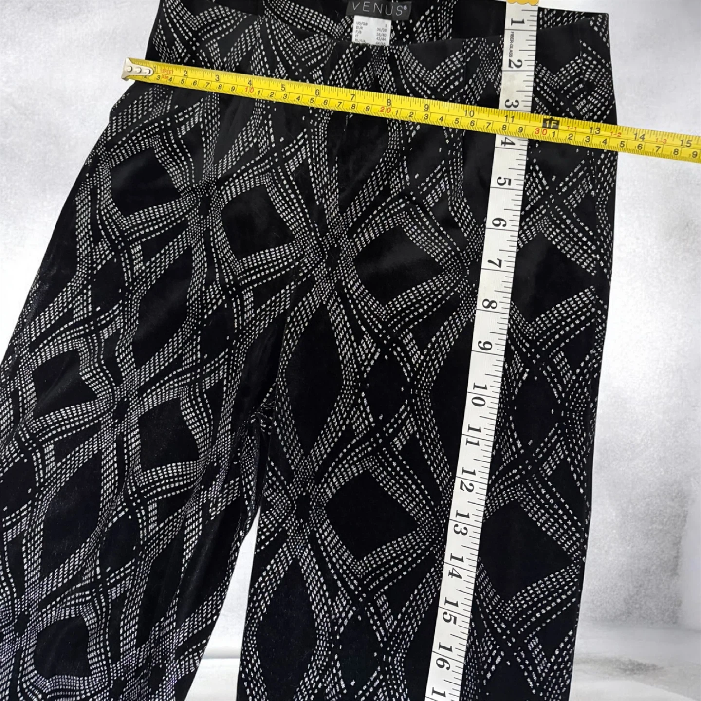 Venus Black Velvet Diamond Pattern Wide Leg Pants Size S - photo 2