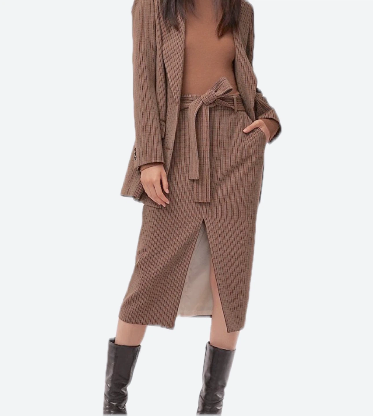 Wilfred Plaid High-Waisted Pencil Skirt with Tie Belt