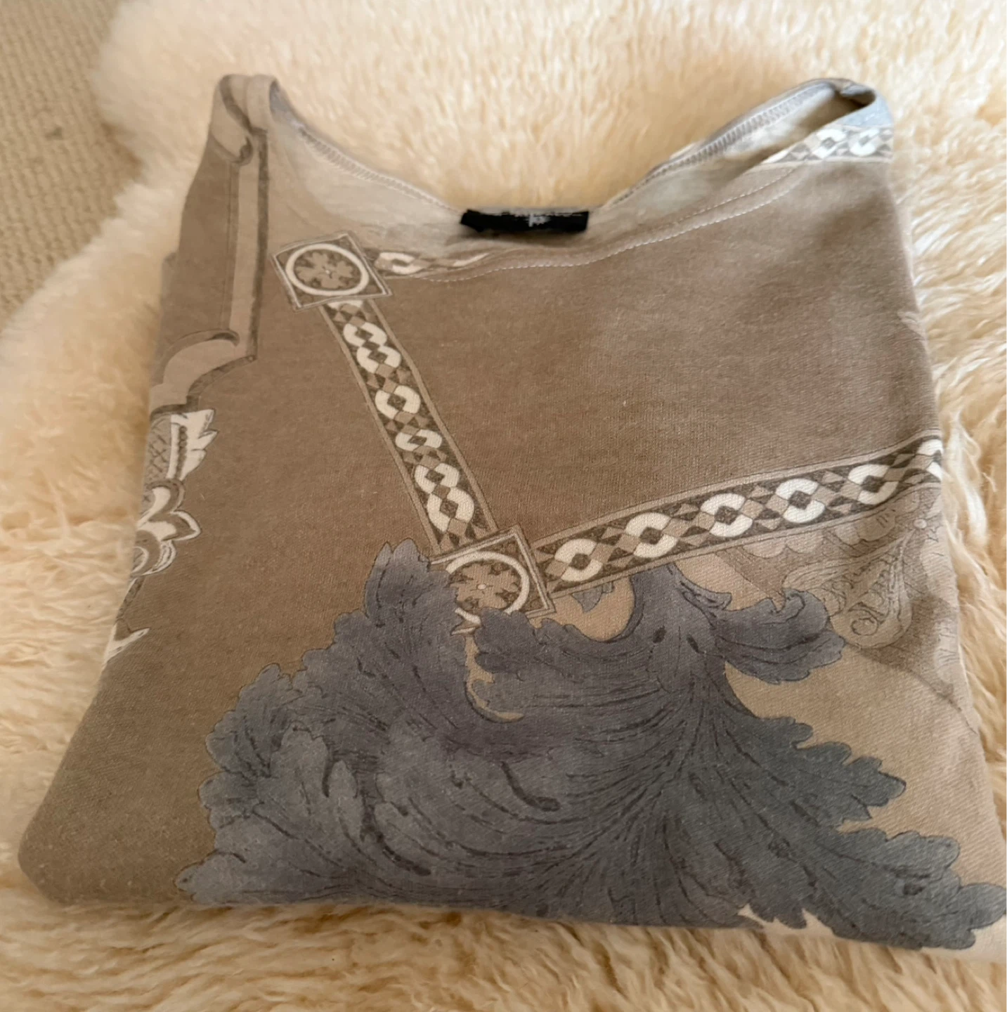 Printed Long Sleeve Top - Beige/Blue - photo 2