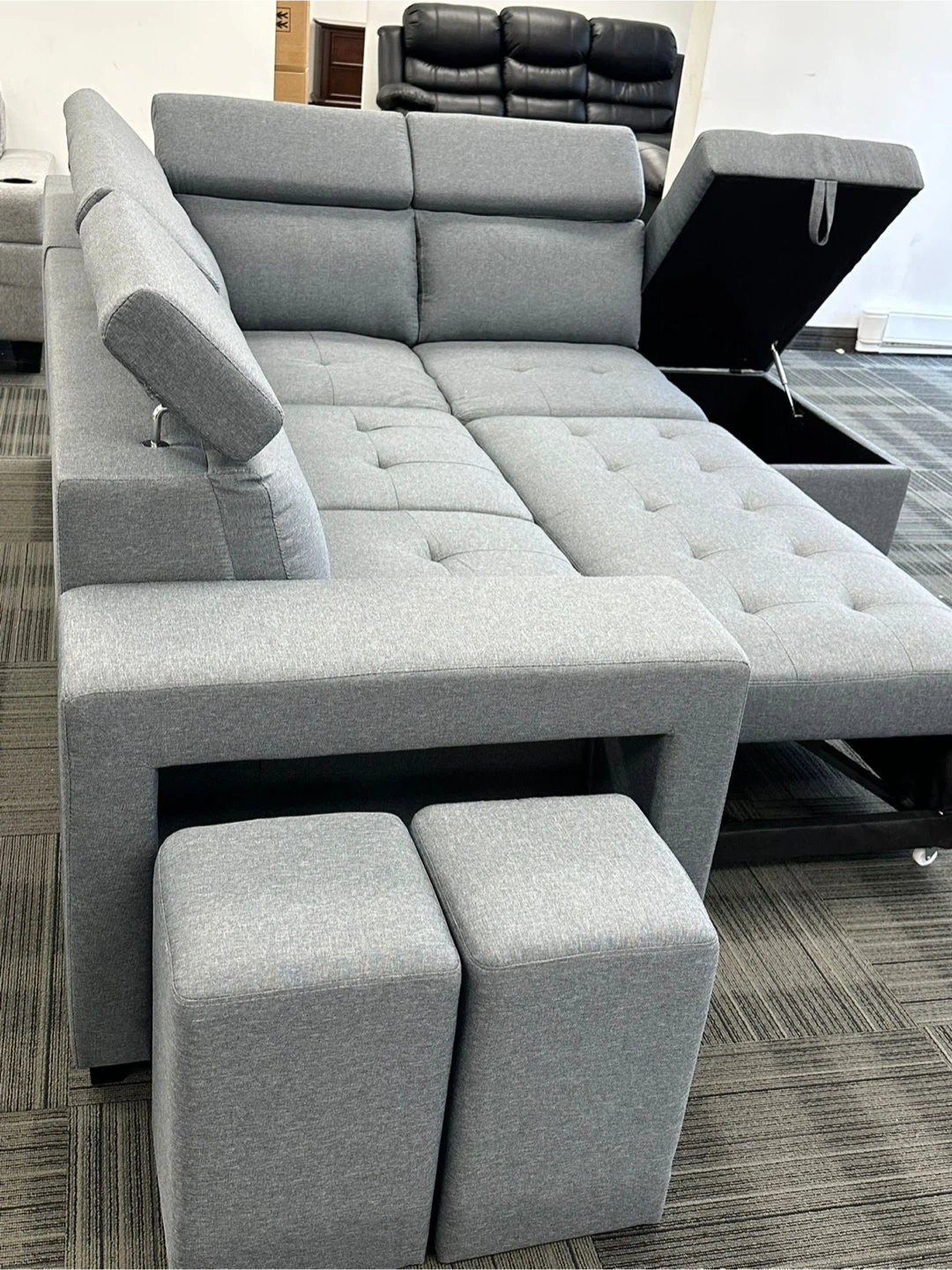 Grey Sectional Sofa with Storage & Pull-out Bed - photo 3