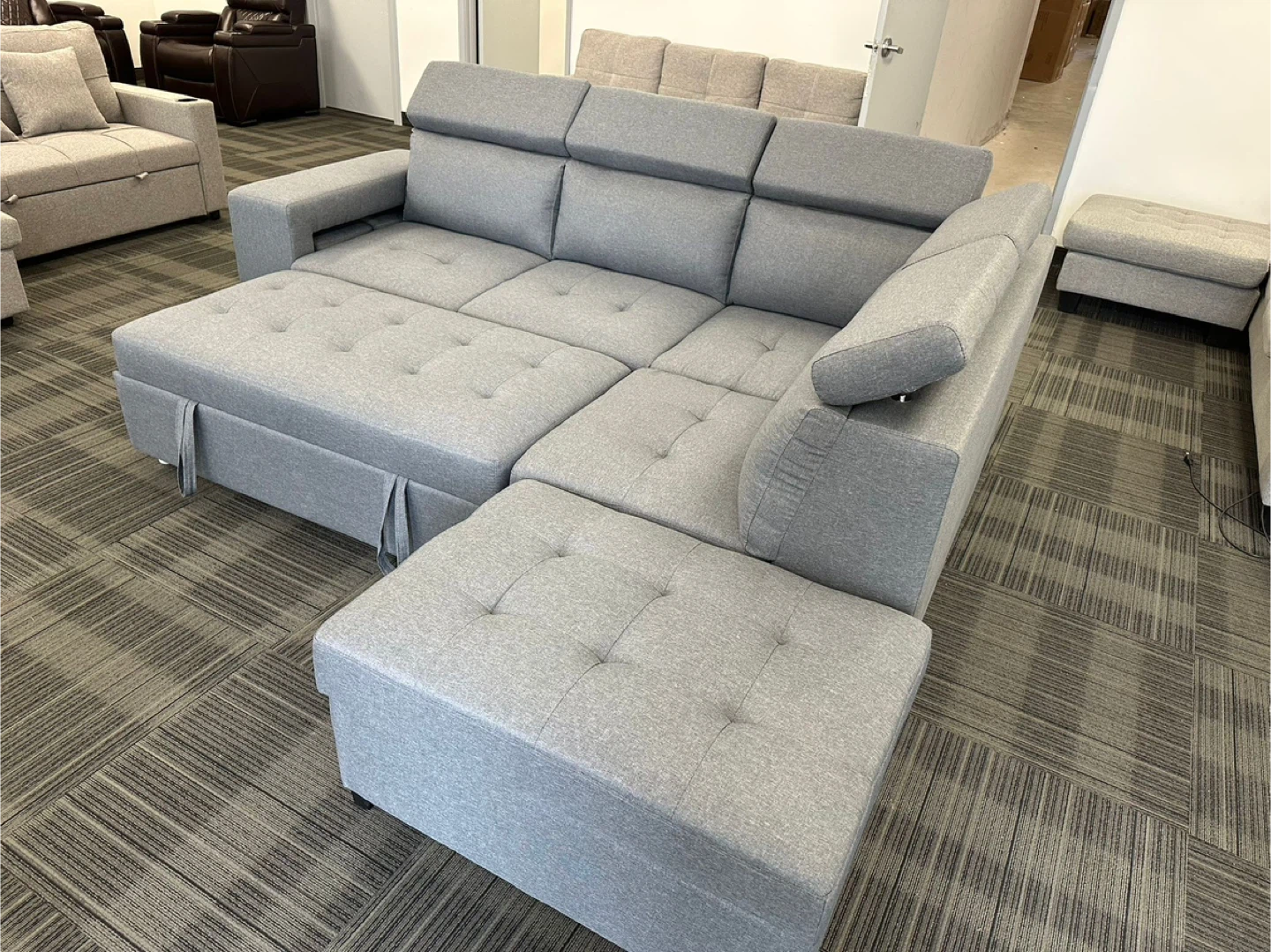 Grey Sectional Sofa with Storage & Pull-out Bed