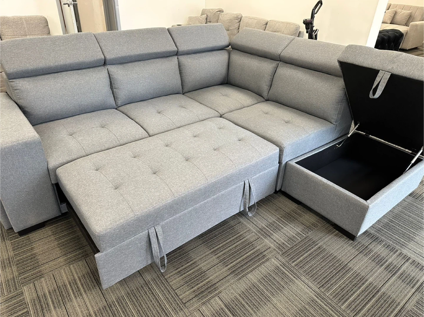 Grey Sectional Sofa with Storage & Pull-out Bed - photo 5