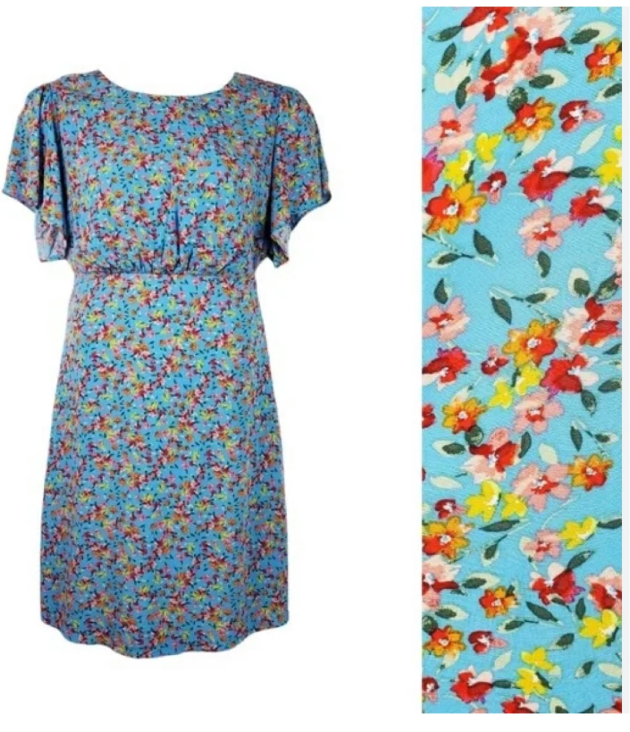 LOFT Blue Floral Print Short Sleeve Dress - Size 10 - photo 5