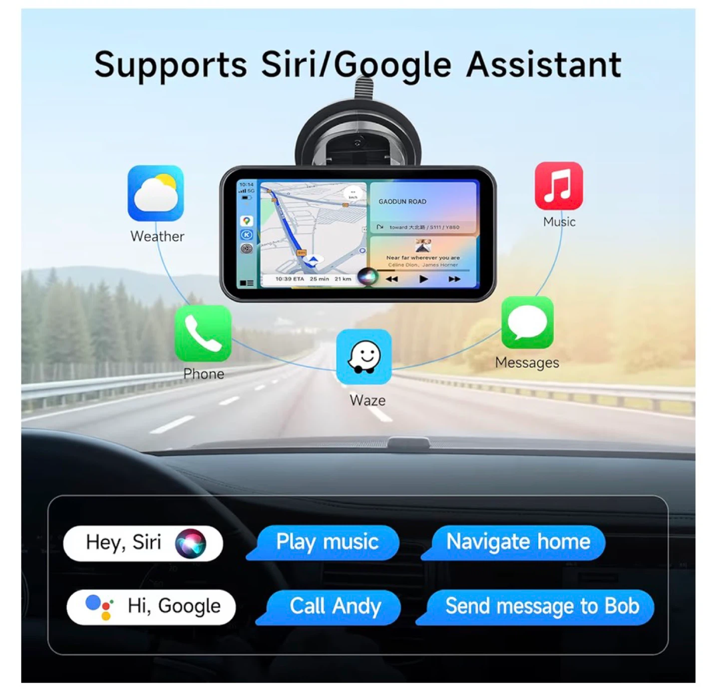 Wireless CarPlay Android Auto Screen 6" Portable Touch Display - photo 4
