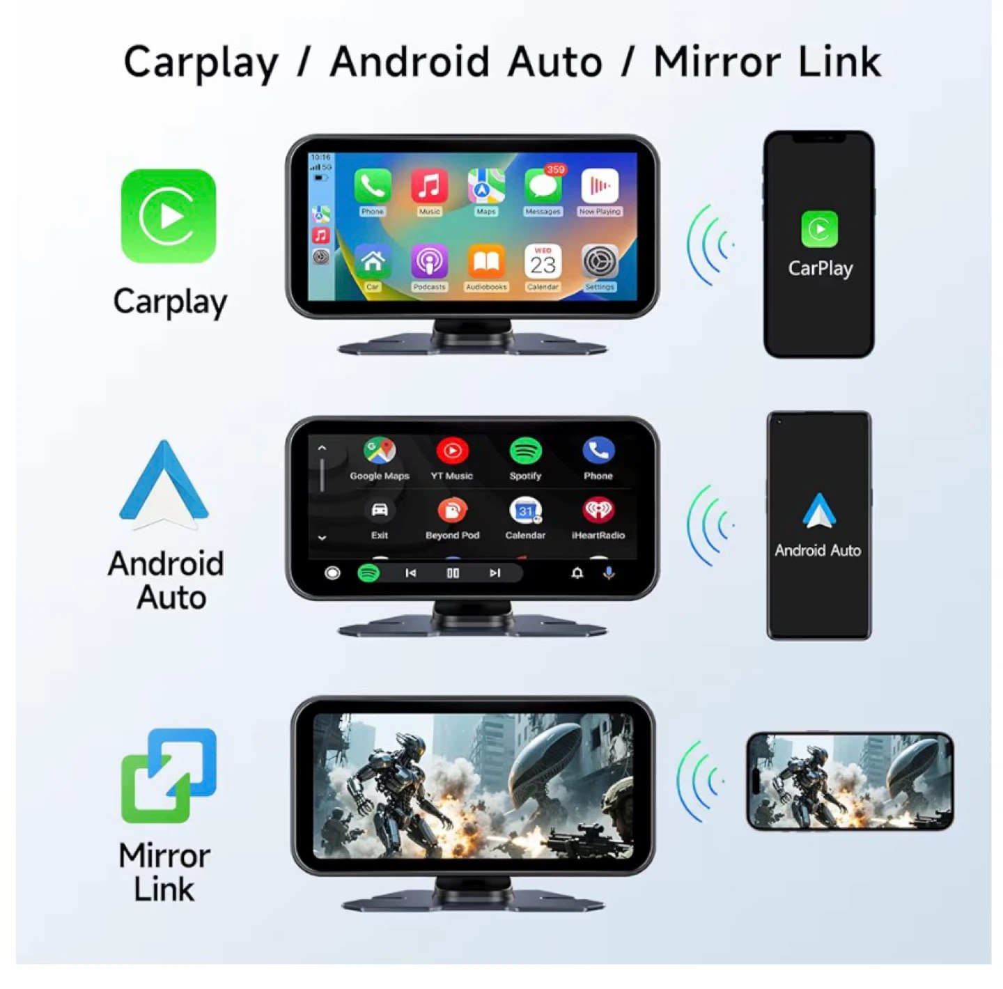 Wireless CarPlay Android Auto Screen 6" Portable Touch Display - photo 2