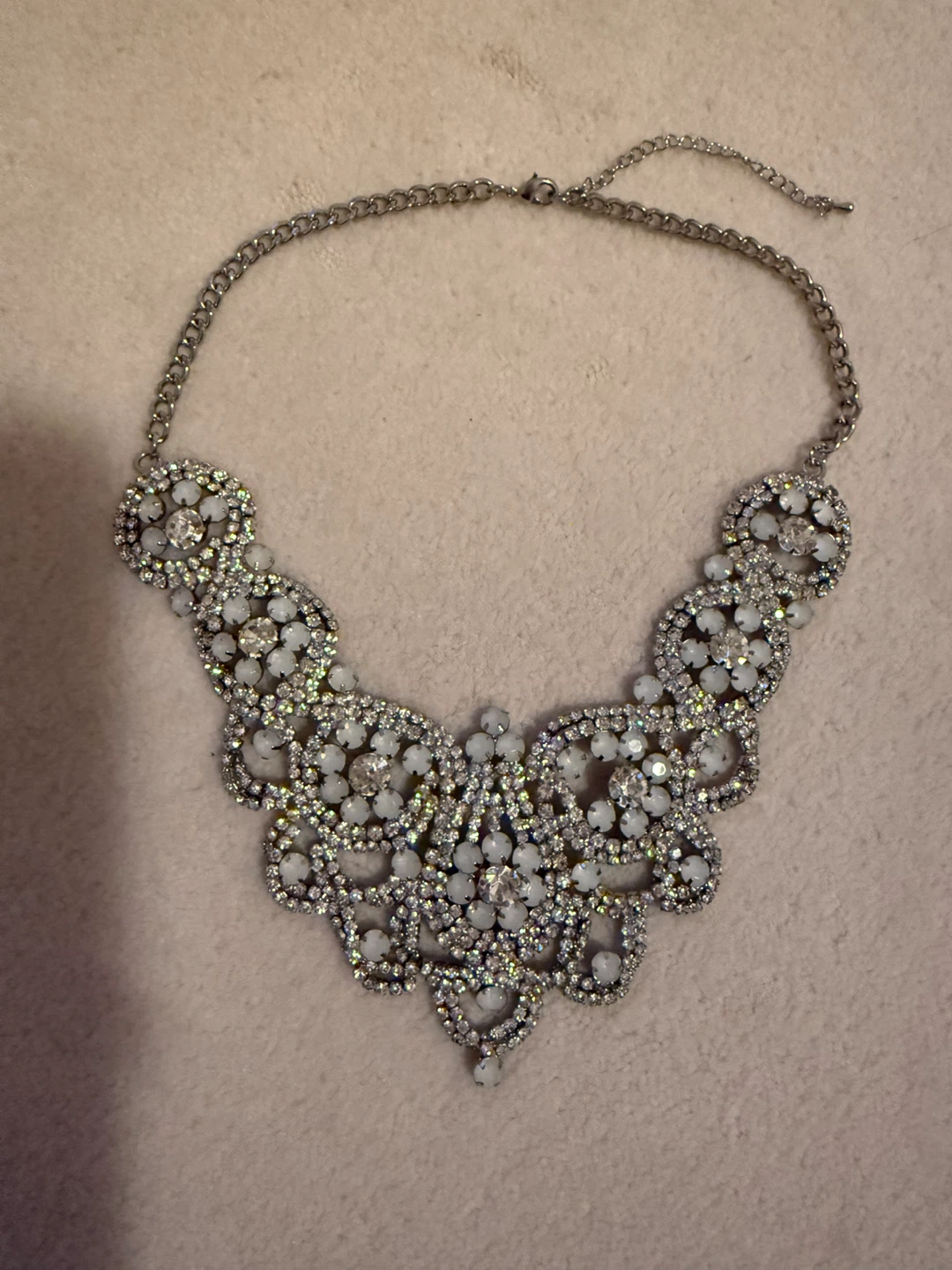 Statement Necklace with Rhinestones and White Gems