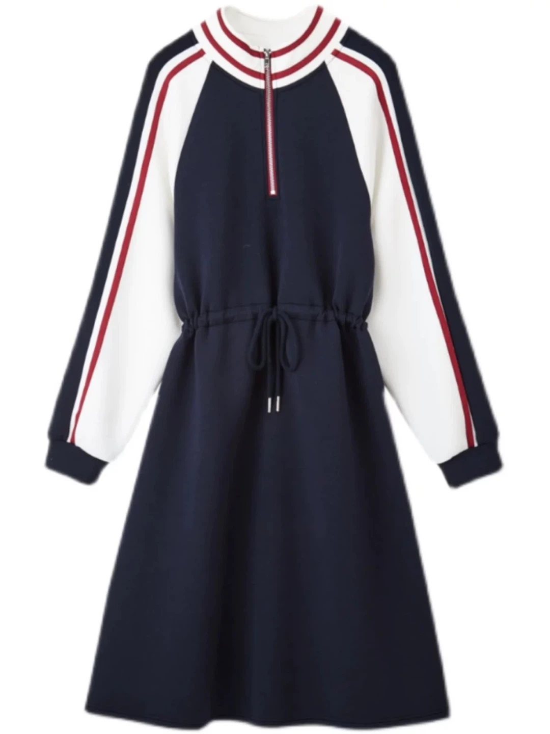 Navy Blue & White Colourblock Zip-Up Dress - photo 3