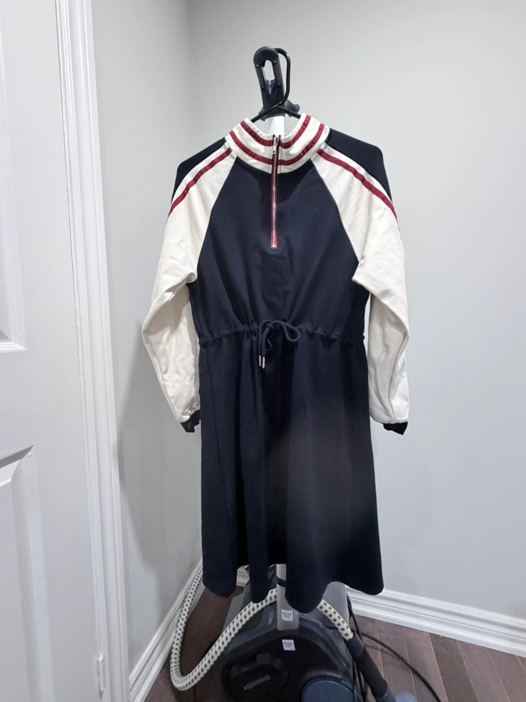 Navy Blue & White Colourblock Zip-Up Dress - photo 4