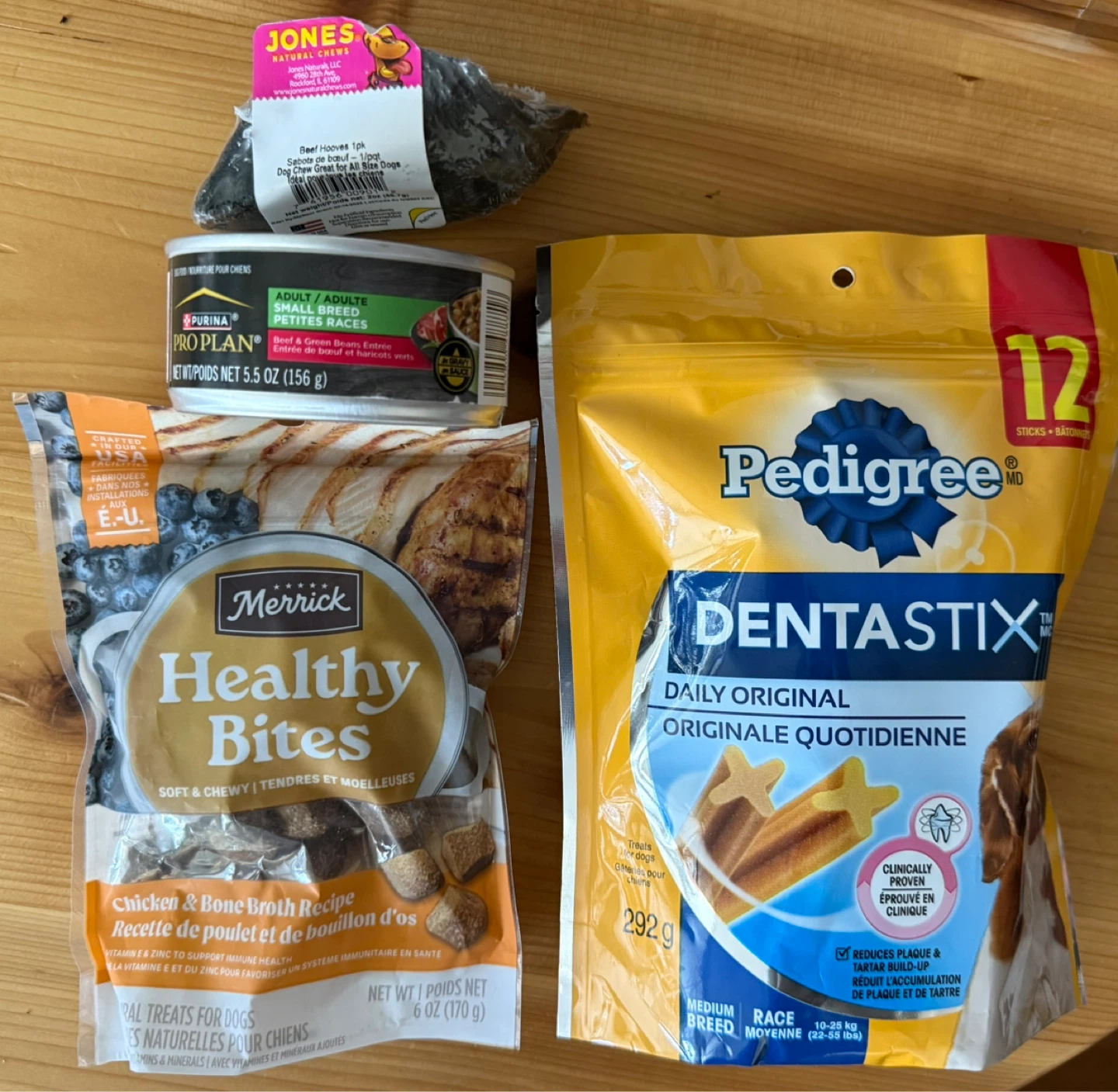 Assorted Dog Treats: Pedigree, Purina Pro Plan, Merrick, Jones