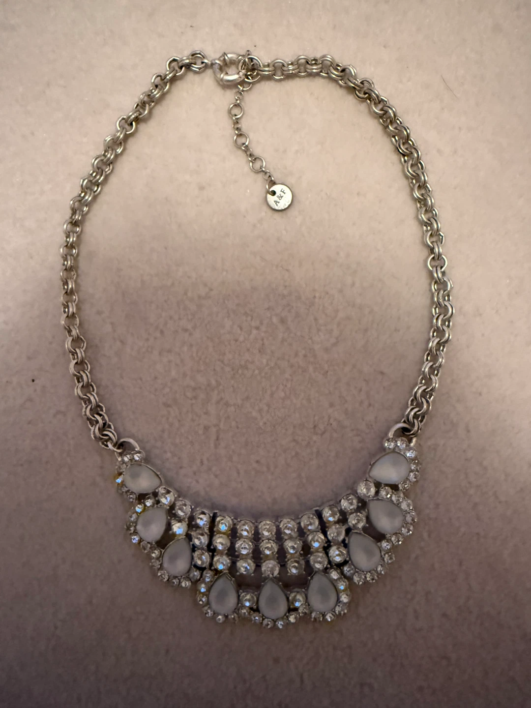 Statement Necklace with White Teardrop Gems